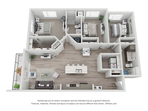 Floor plan for 3 beds, 2 baths, 1333 sqft